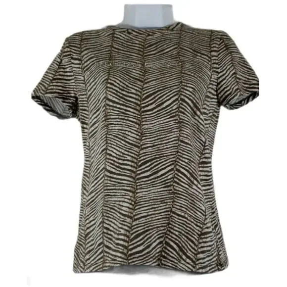 Michael Kors Animal Print/Bling SS Top Size Small - Picture 1 of 7